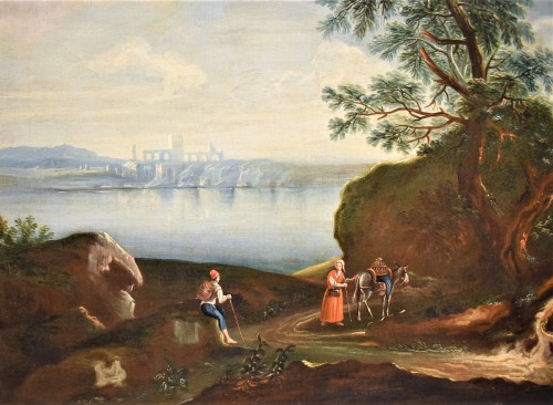 Paysage Lacustre avec foret et personnages - École vénitienne du XVIIIe - Romano Ischia